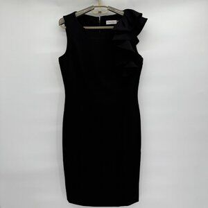 Calvin Klein Dress Black Lined Sleeveless Sheath Ruffle Accent Size 6 Career